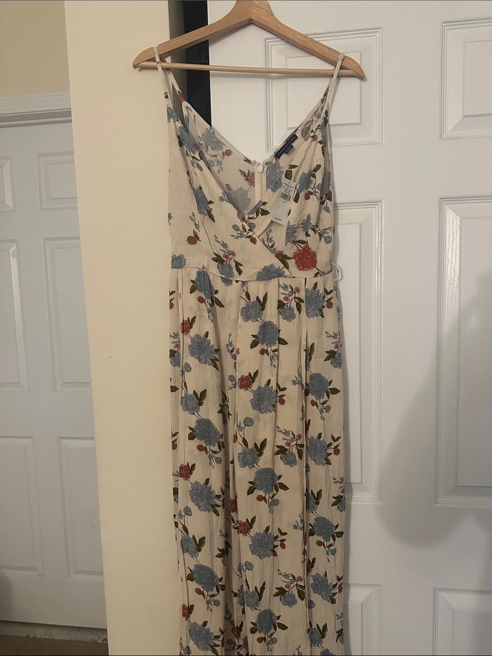 American Eagle Outfitters Cream Maxi Dress with Blue and Red Floral Print
